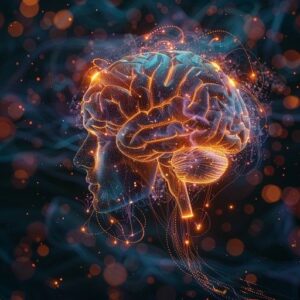 Leuchtendes menschliches Gehirn als abstraktes neuronales Netzwerk