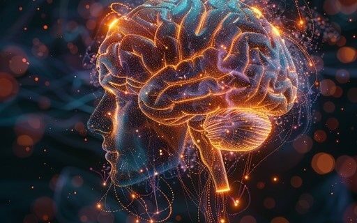 Leuchtendes menschliches Gehirn als abstraktes neuronales Netzwerk